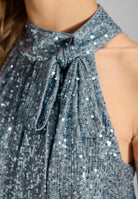 Ärmelloser Jumpsuit mit Schluppenblusen Top aus elastischer Paillette