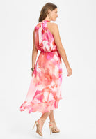 Cocktail Kleid aus bedrucktem Chiffon mit Volant am Saum
