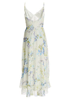 Abendkleid aus floral bedrucktem Chiffon mit Vokuhila Saum und Volants