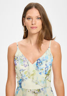 Abendkleid aus floral bedrucktem Chiffon mit Vokuhila Saum und Volants