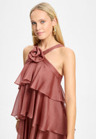 Abendkleid aus Crinkle Chiffon mit gestuften Volants