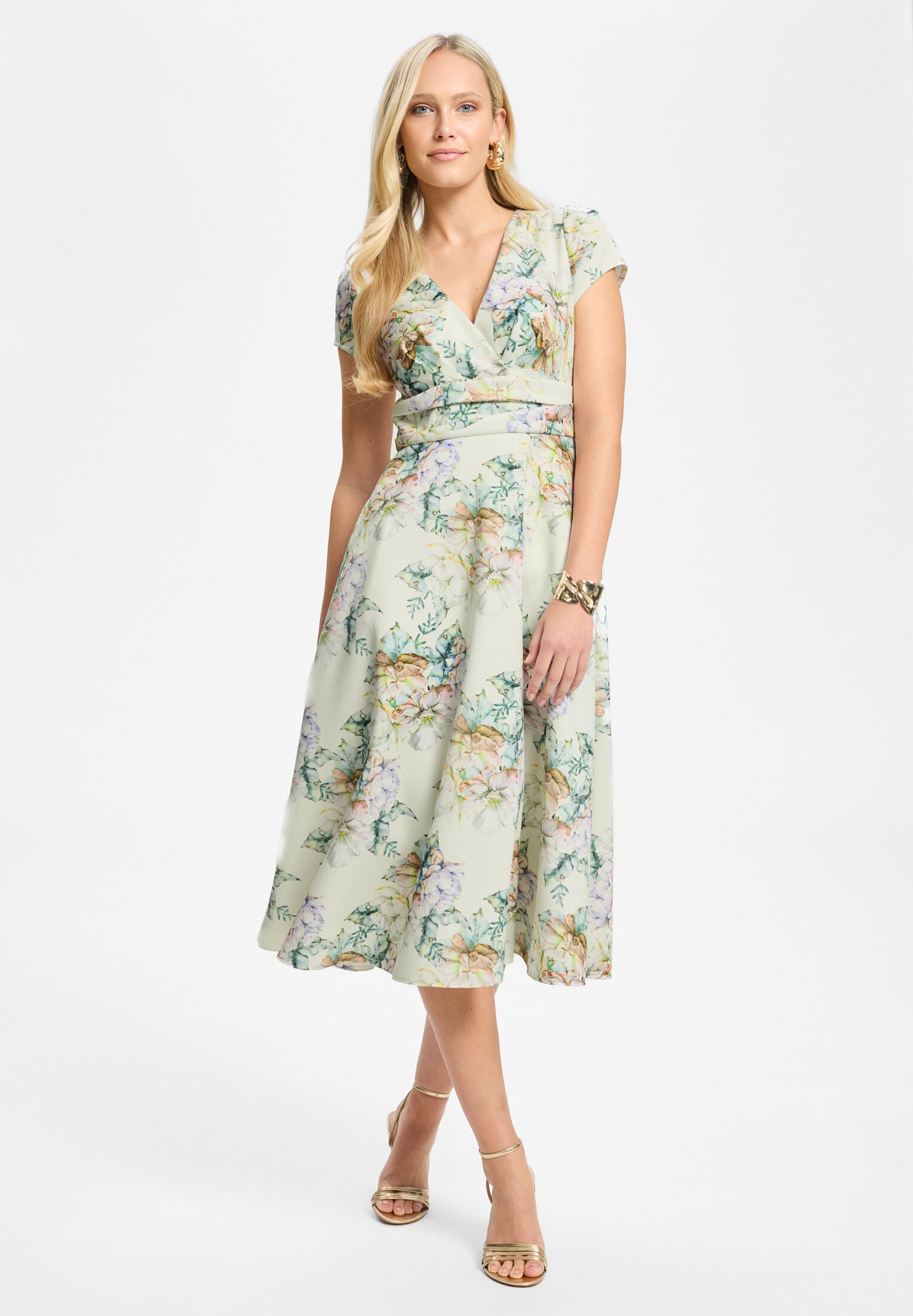 Midi Kleid aus floral bedrucktem Scuba ivory | multi