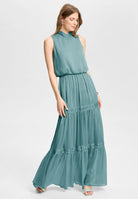 Abendkleid aus Crinkle Chiffon mit Stufenrock teal green