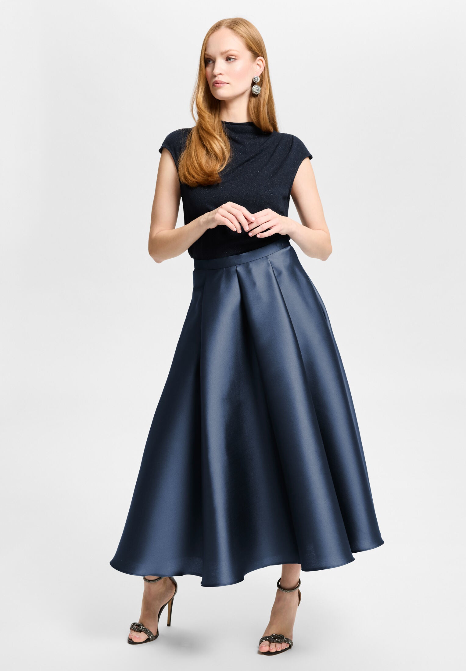 Faltenrock aus Twill navy