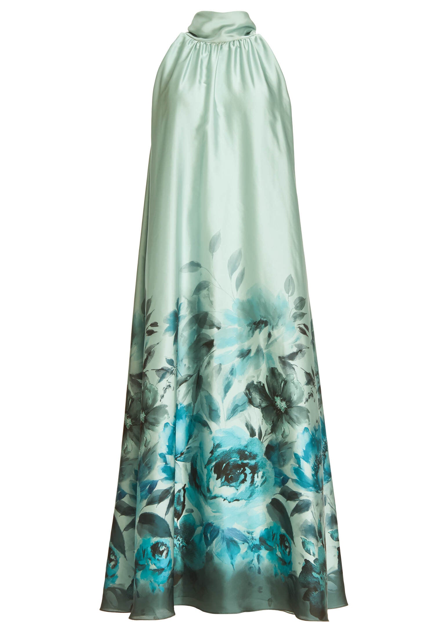 Abendkleid aus Satin mit Bordüren-Print