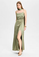 Abendkleid aus Stretch Satin khaki green