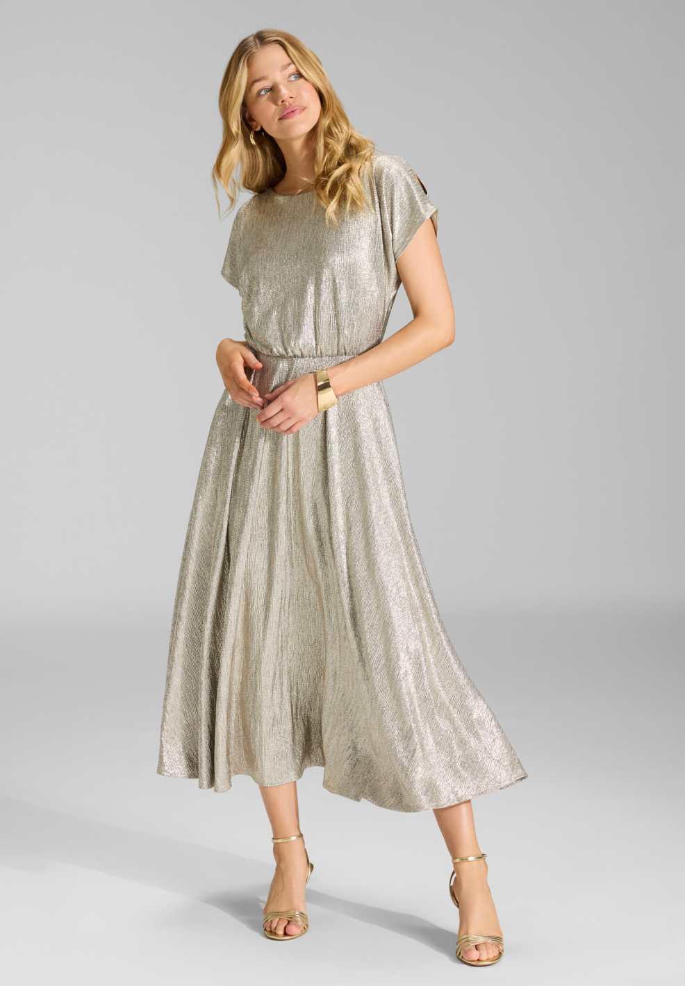 Midikleid aus schimmerndem Jersey gold