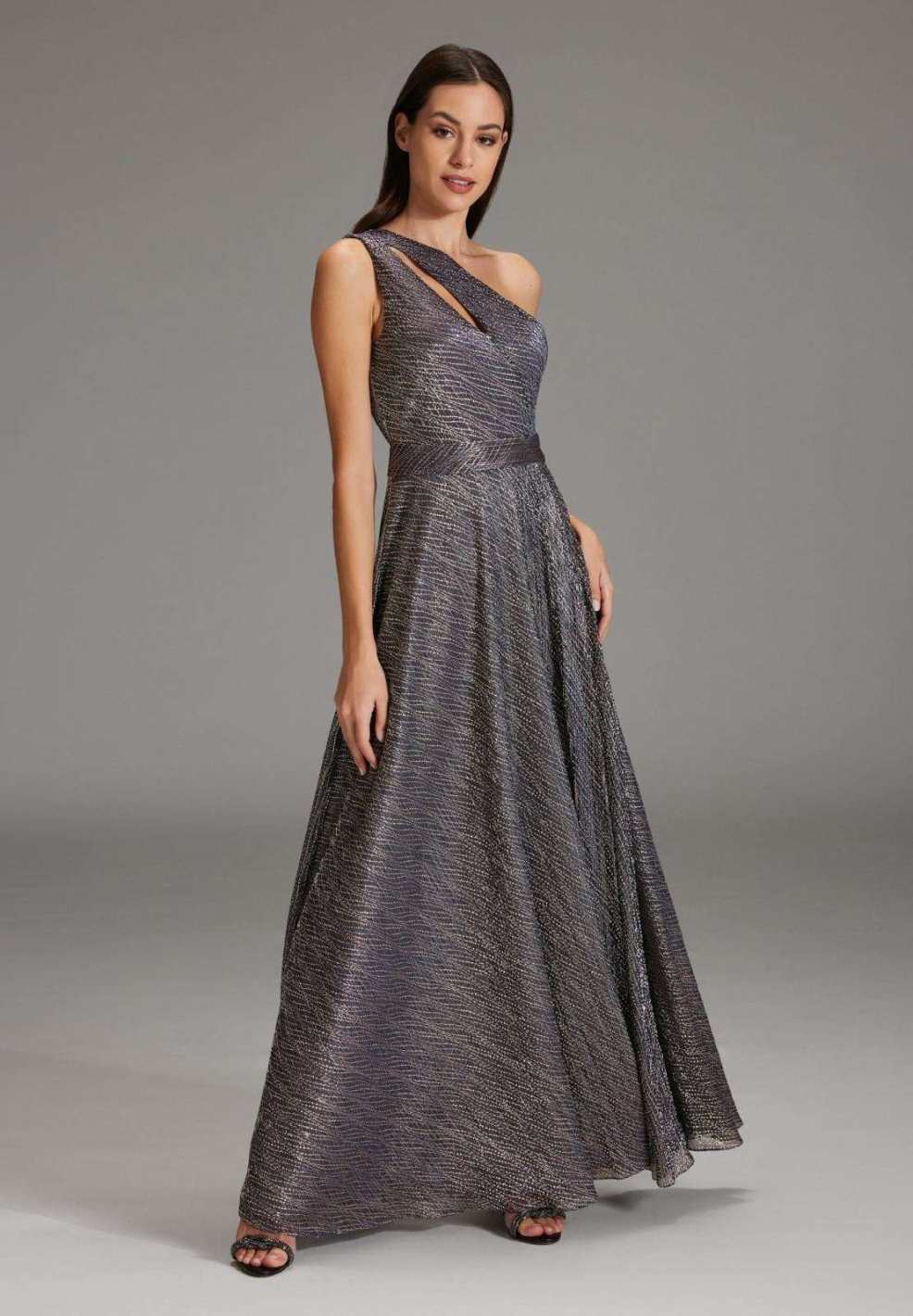 Abendkleid One-Shoulder aus Plissé Jersey mauve purple