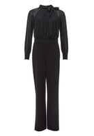 Langärmeliger Jumpsuit mit Schluppe aus Crepe Jersey und Chiffon Mix