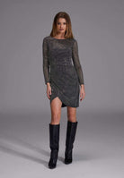 Langärmliges Cocktailkleid mit funkelndem Strassbesatz black silver