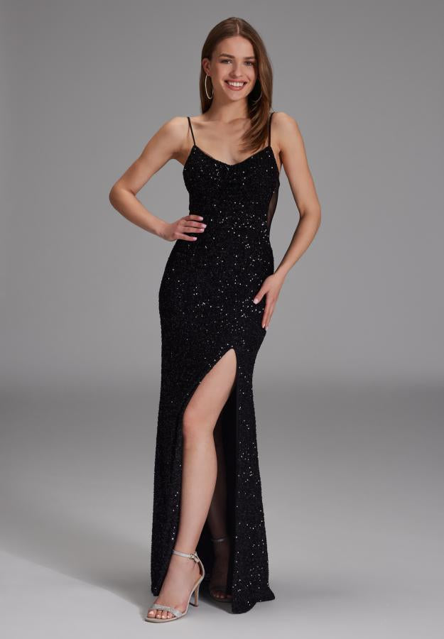 Slipdress mit transparenter Rückenpartie