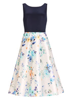 Cocktailkleid aus bedrucktem Twill mit Scuba Oberteil
