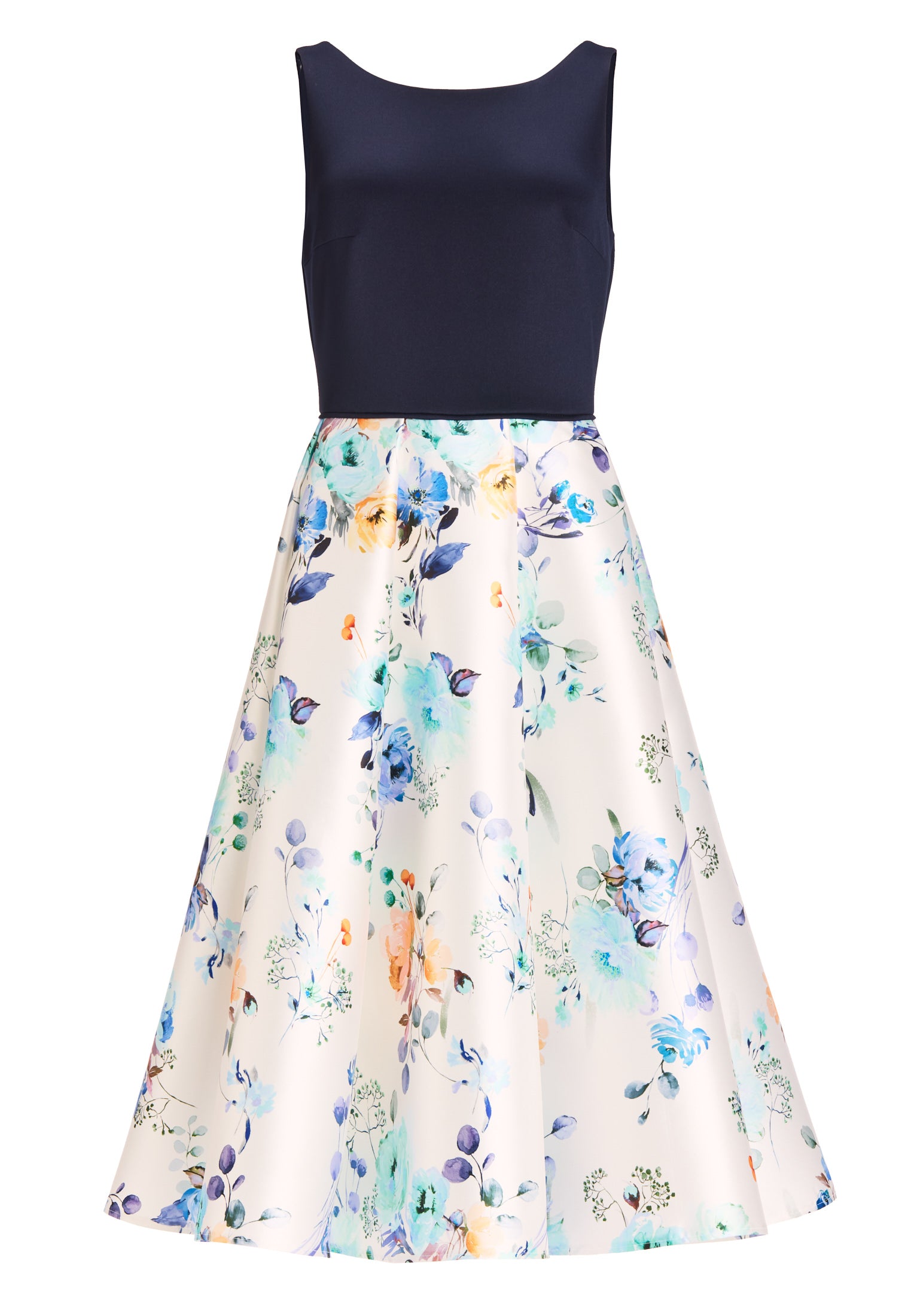 Cocktailkleid aus bedrucktem Twill mit Scuba Oberteil