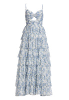 Printkleid mit Volantrock und Cut-out Detail
