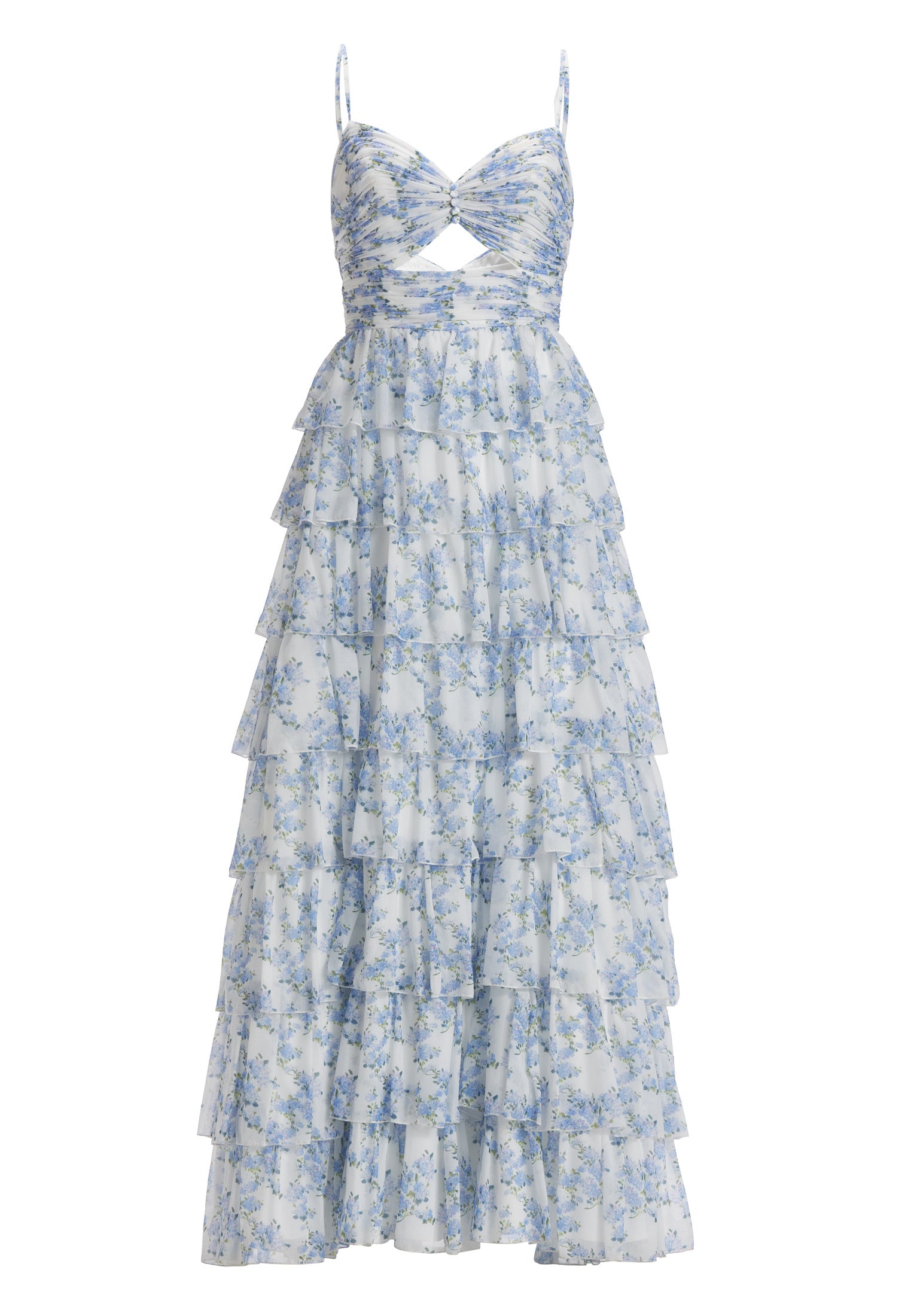 Printkleid mit Volantrock und Cut-out Detail