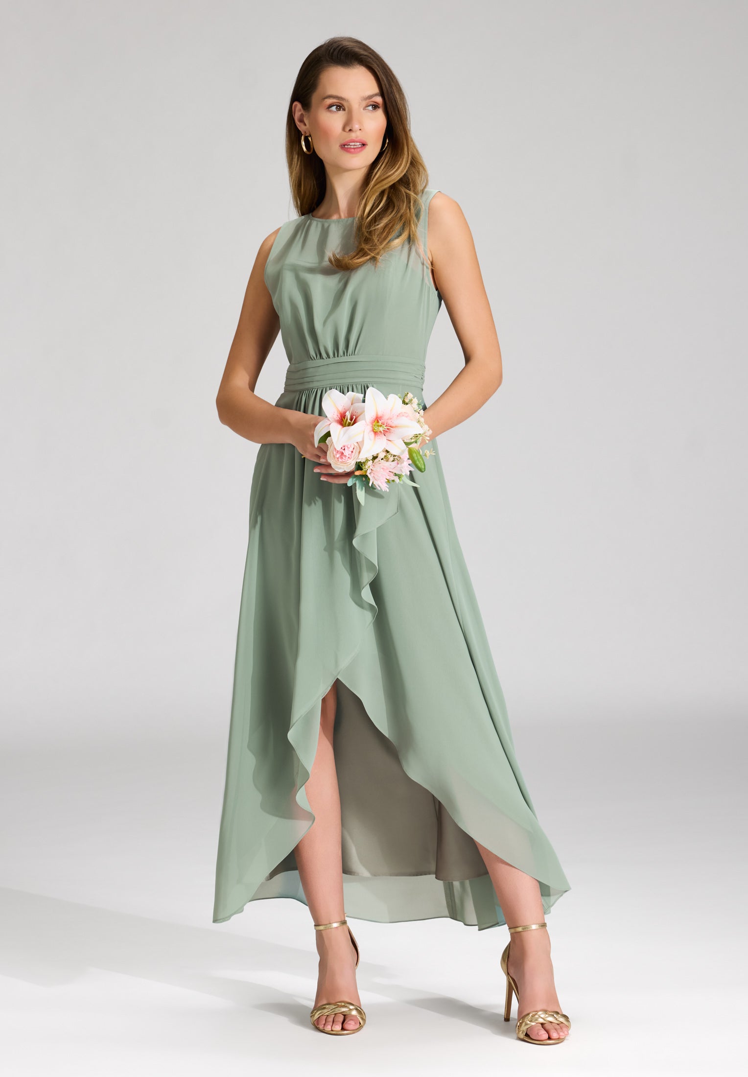 Abendkleid aus Chiffon mit Vokuhila Saum pistachio green