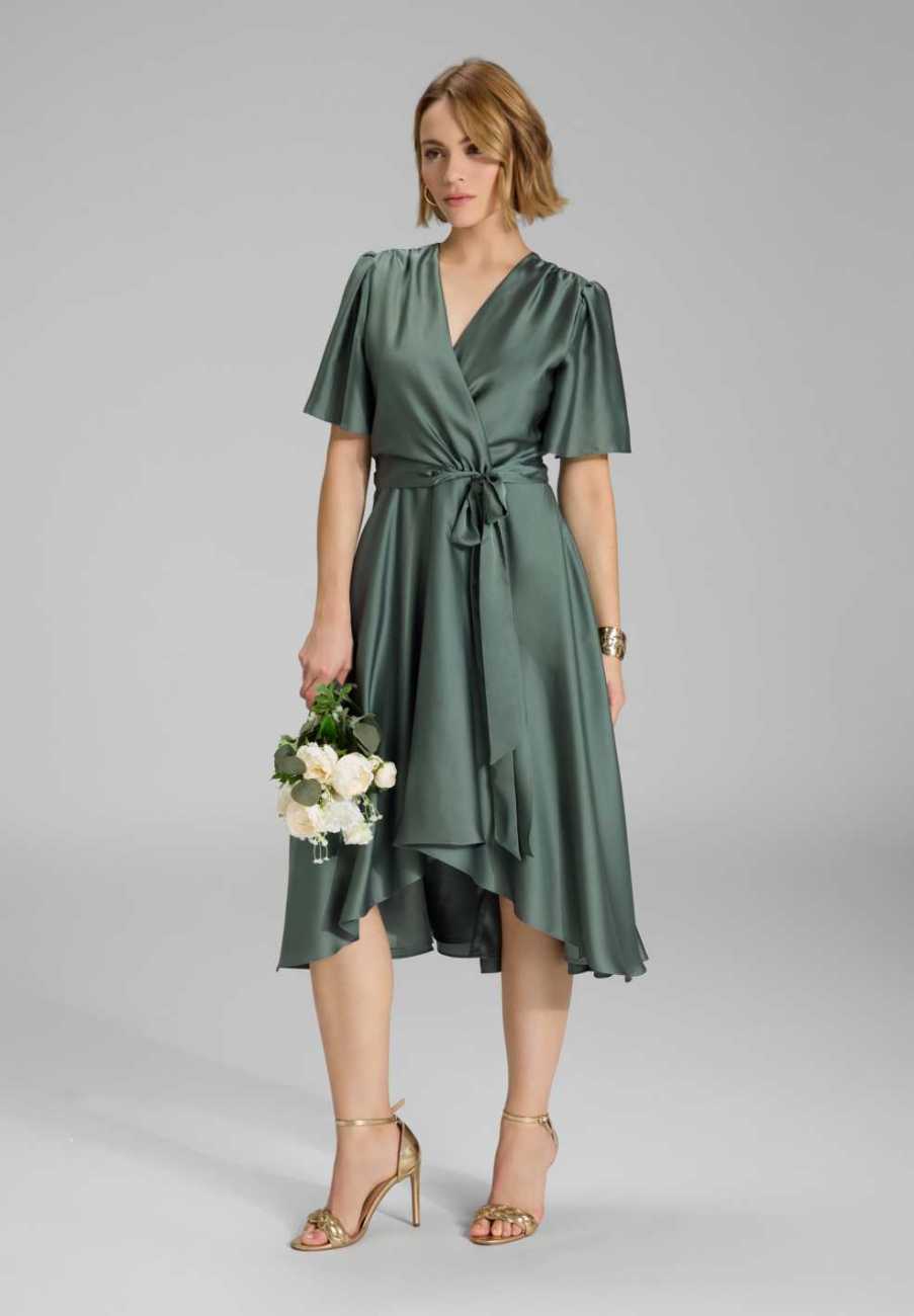 Cocktailkleid aus nachhaltigem Satin in Wickel Optik deep slate