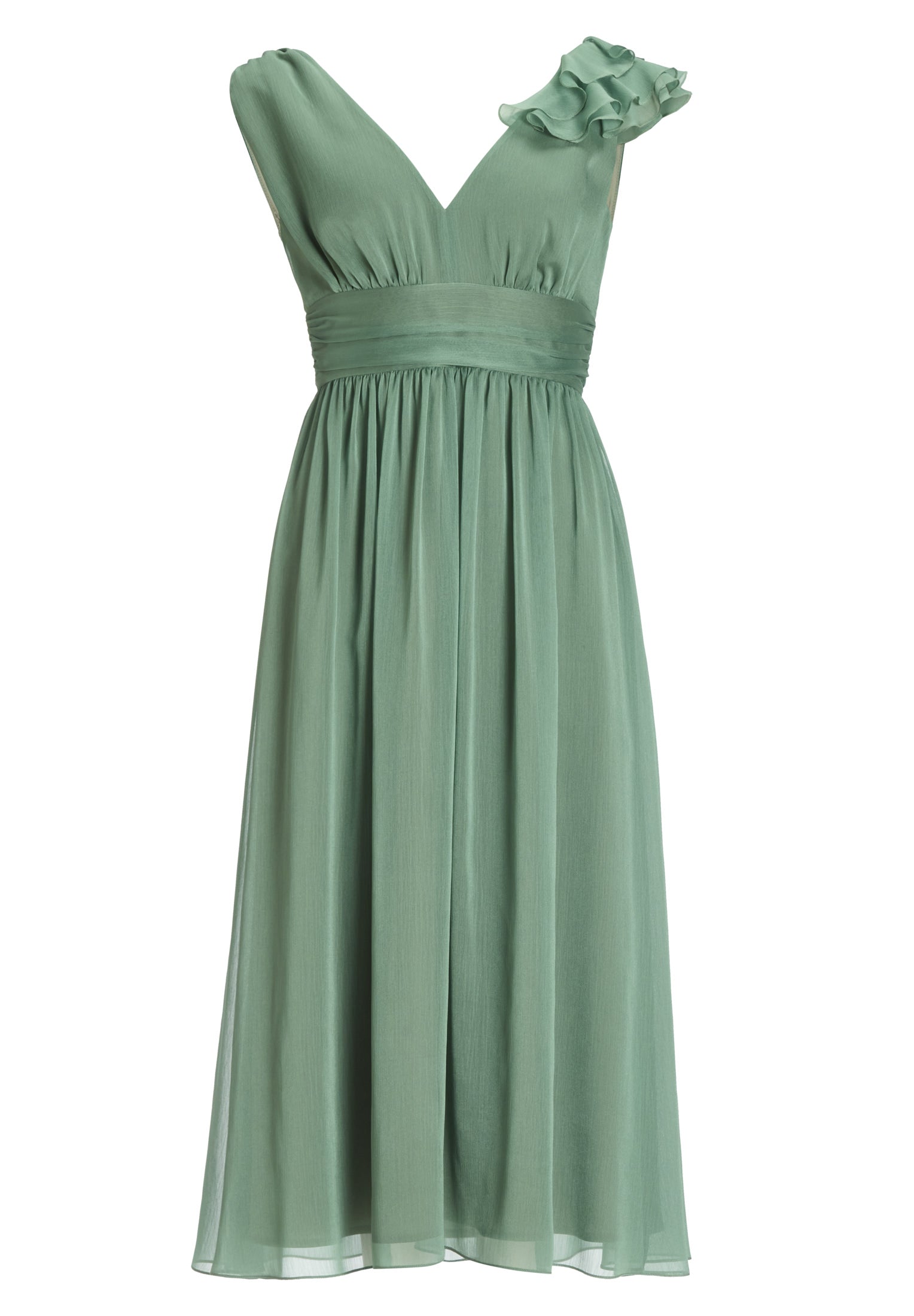 Cocktailkleid aus Crinkle Chiffon mit Volant Detail an der Schulter