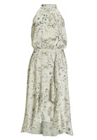 Cocktailkleid aus floral bedrucktem Satin mit Volant Saum
