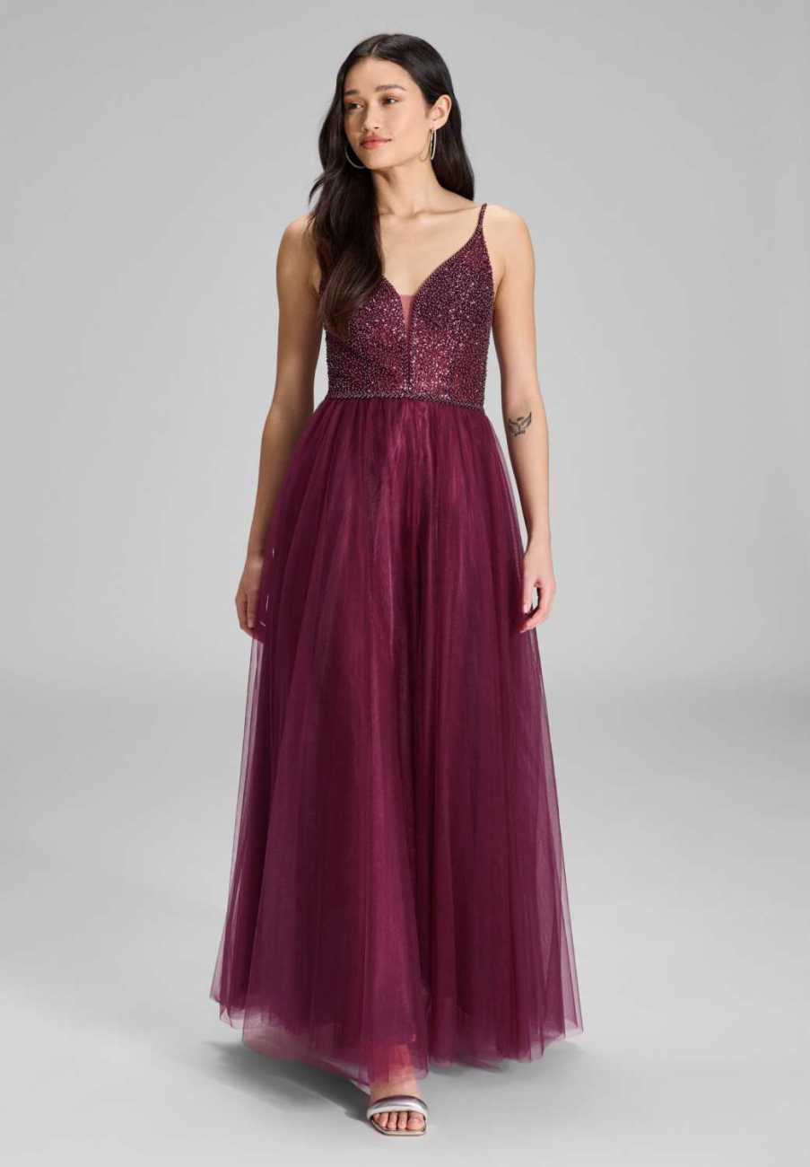 Tüllkleid mit feiner Ziersteinstickerei mulberry