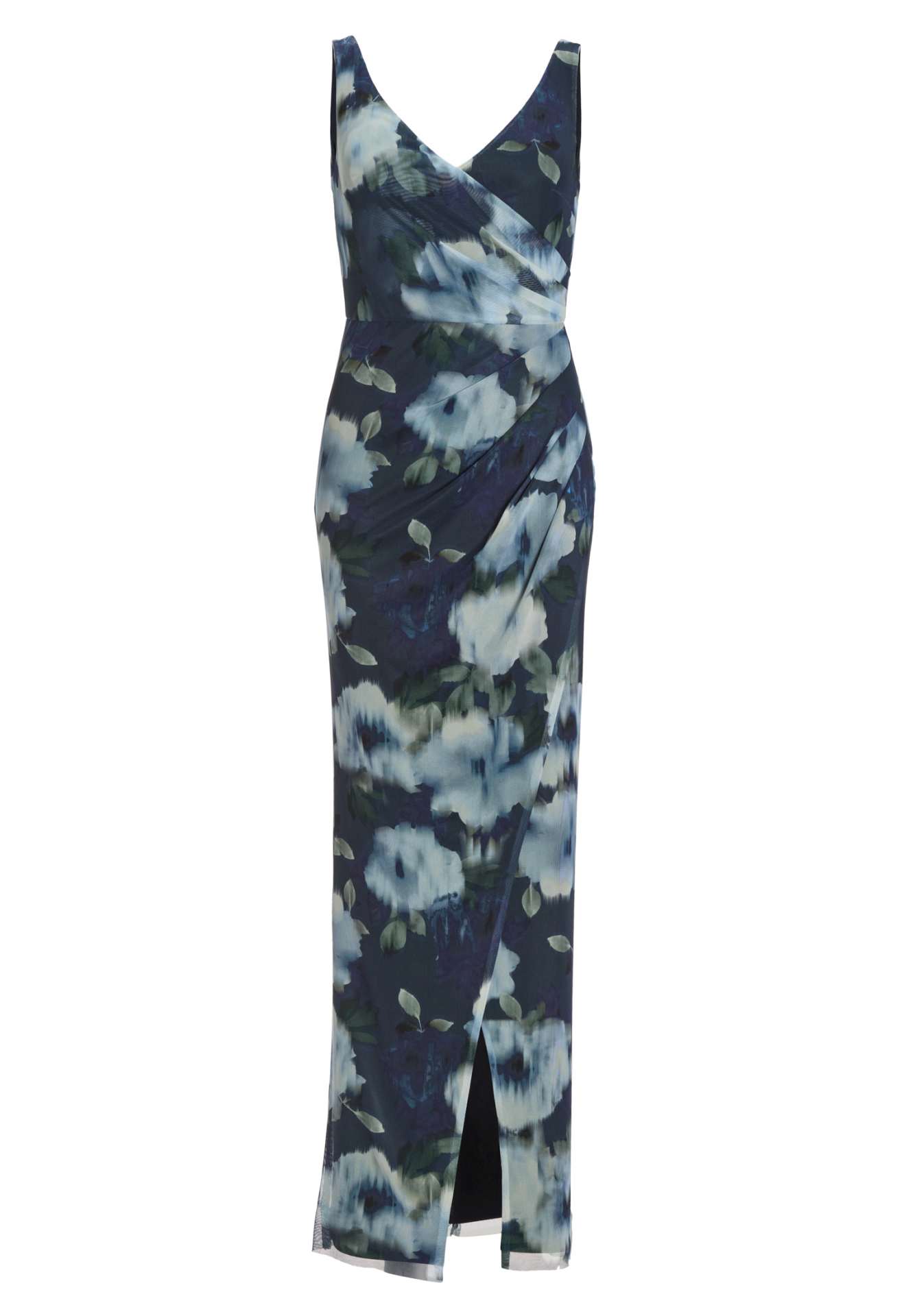 Figurbetontes Abendkleid aus Mesh mit Ikat Druck