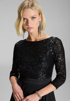 Midi Kleid mit Top aus elastischer Paillette und Chiffonrock