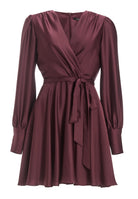 Cocktailkleid aus Satin mit breiten Manschetten, Wickel Oberteil und Tellerrock