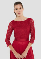 Abendkleid Midi mit Oberteil aus floraler Spitze und Chiffon Rock