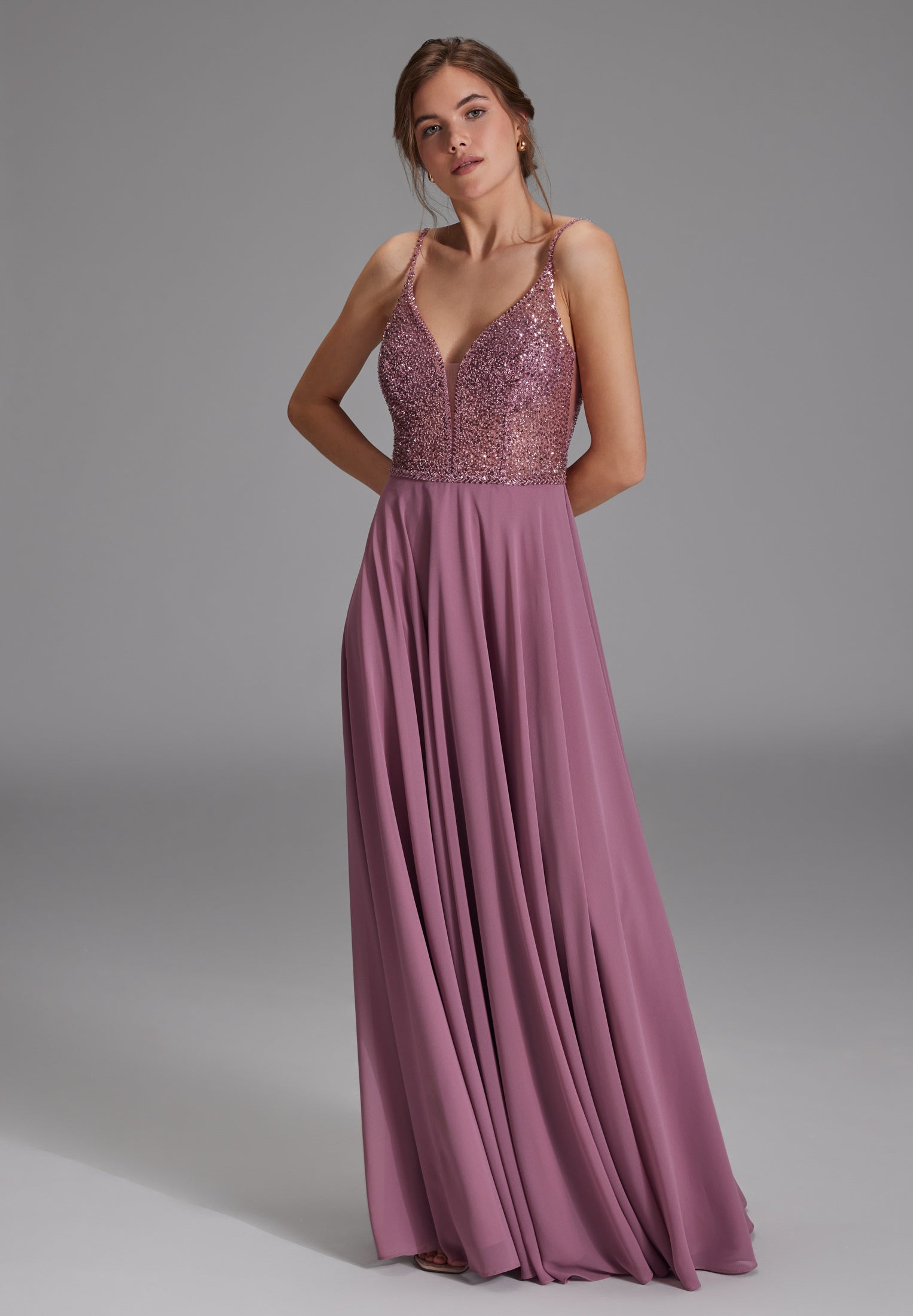 Abendkleid aus Materialmix rose berry