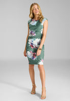 Cocktailkleid aus bedrucktem Scuba moss green | multi