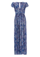 Abendkleid aus bedrucktem Jersey Plissee mit Metallic Faden