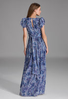 Abendkleid aus bedrucktem Jersey Plissee mit Metallic Faden