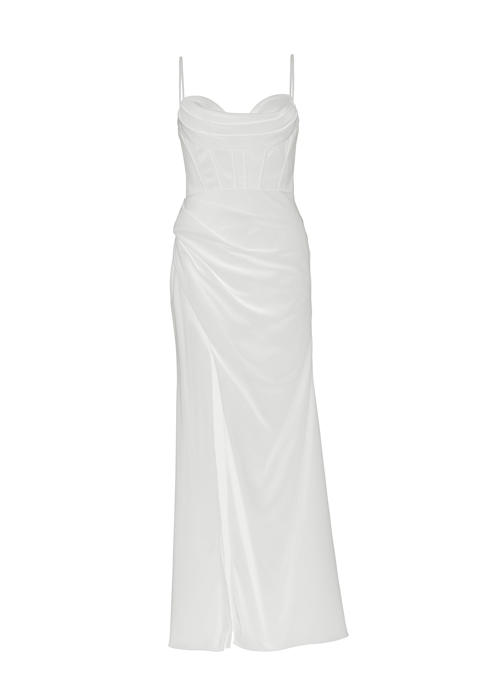 Satinkleid mit Drapierung und Beinschlitz