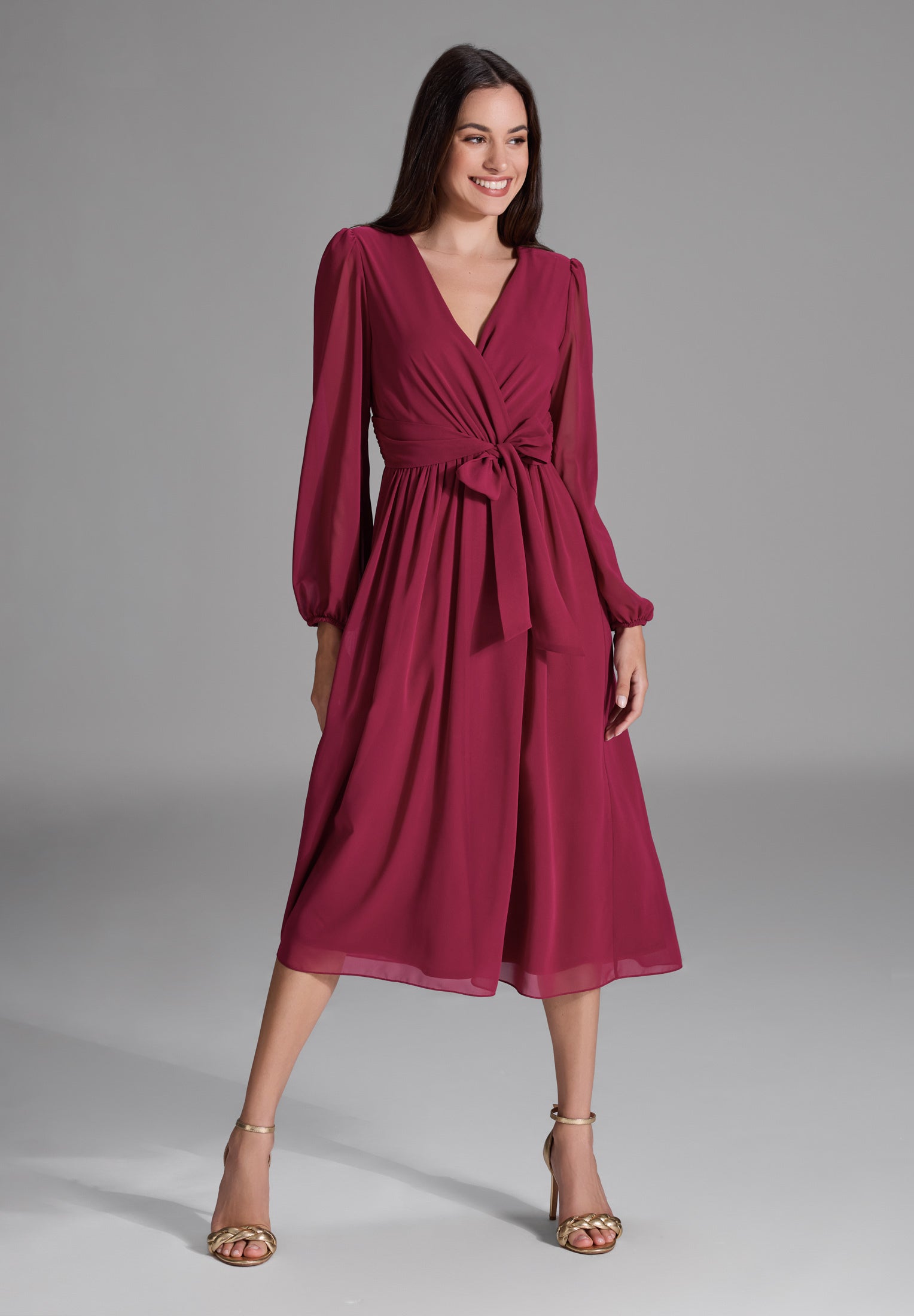 Chiffon Kleid in Wickel Optik ruby red