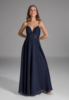 Abendkleid mit Schnür-Oberteil aus Paillette navy