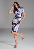 Etuikleid aus bedrucktem Scuba mit Schlitz-Ausschnitt navy | orchid purple