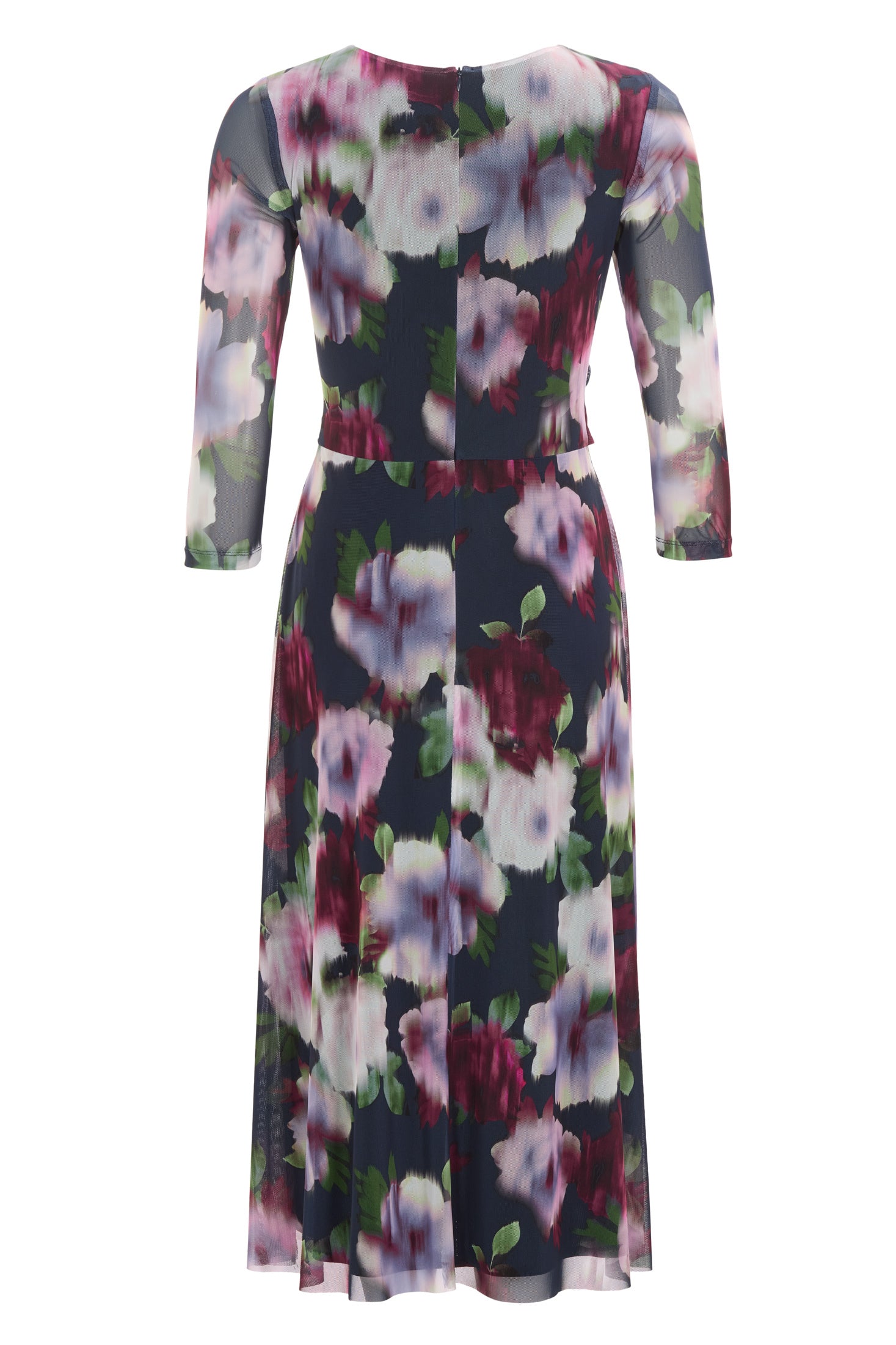 Midi Kleid aus bedrucktem Mesh mit Drapierung im Oberteil