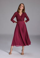 Cocktailkleid aus Material-Mix ruby red