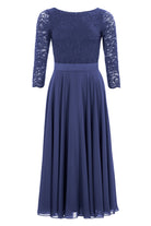 Abendkleid Midi mit Oberteil aus floraler Spitze und Chiffon Rock