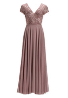 Besticktes Chiffonkleid mit kurzen Ärmeln