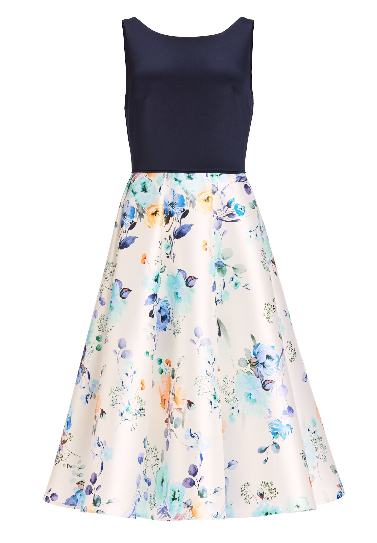 Cocktailkleid aus bedrucktem Twill mit Scuba Oberteil