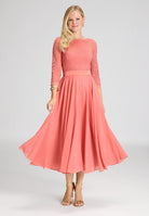 Abendkleid Midi mit Oberteil aus floraler Spitze und Chiffon Rock terracotta