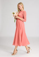 Abendkleid Midi mit Oberteil aus floraler Spitze und Chiffon Rock