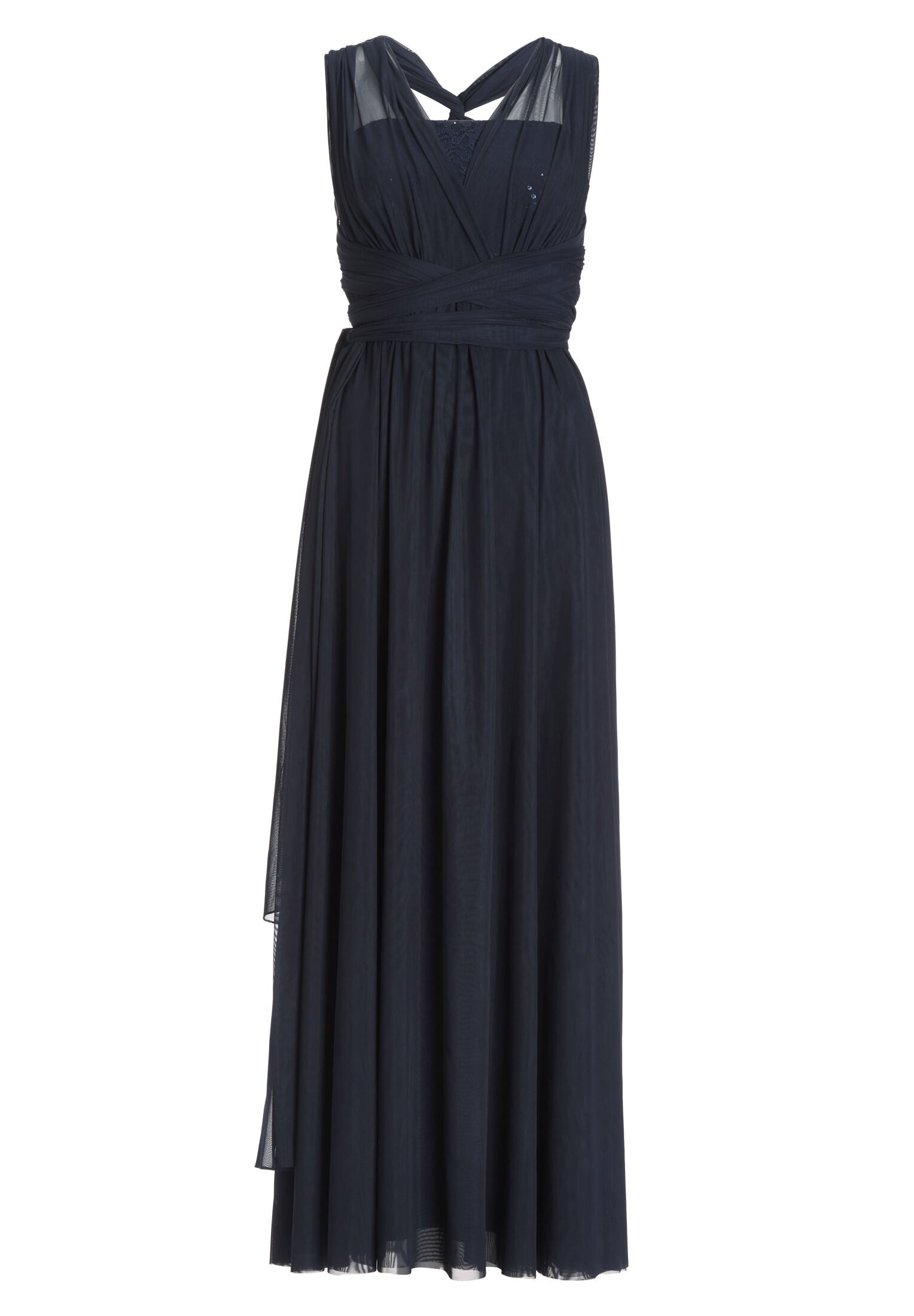 Abendkleid aus Mesh und Spitze mit verschiedenen Bindemöglichkeiten