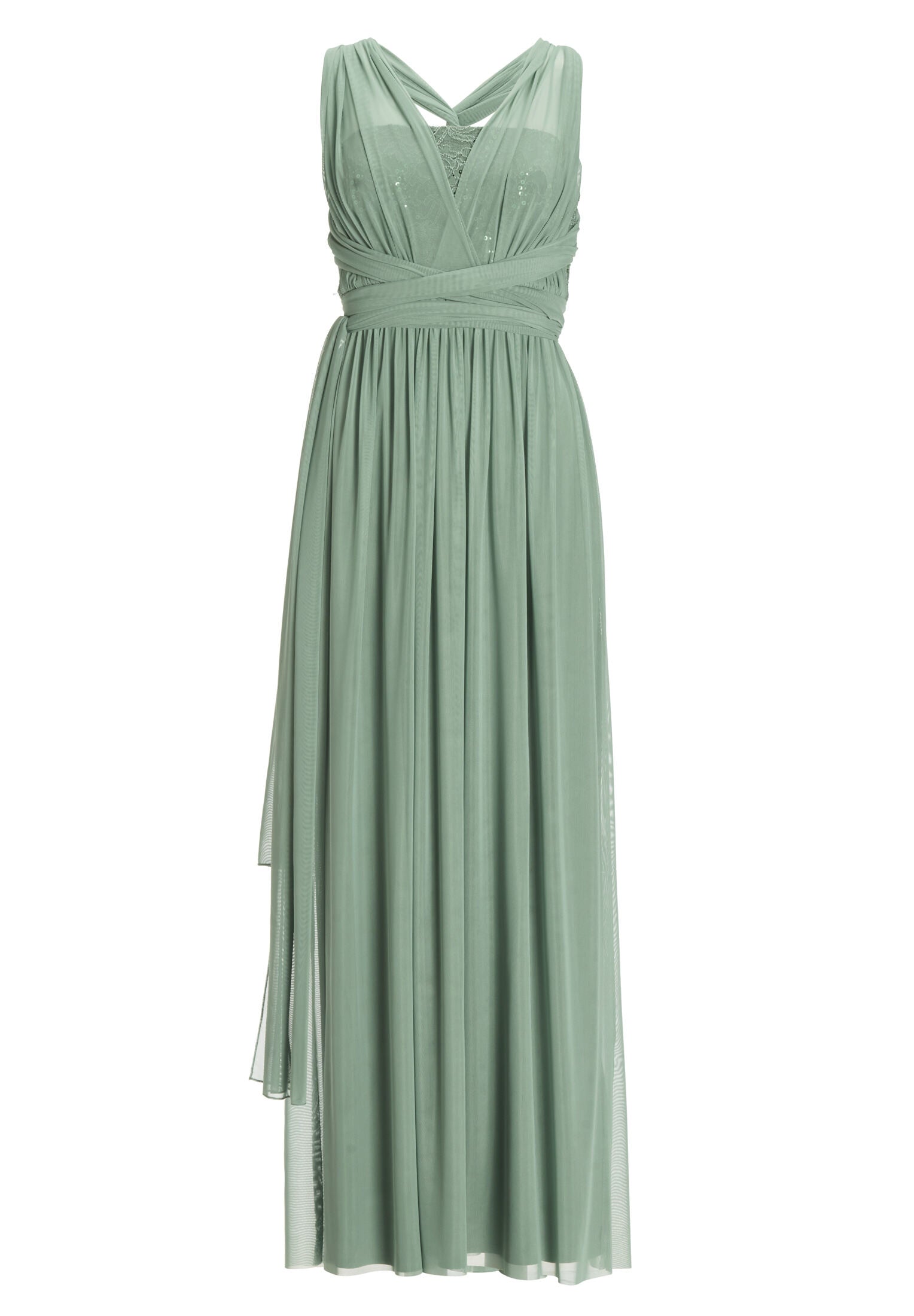 Abendkleid aus Mesh und Spitze mit verschiedenen Bindemöglichkeiten