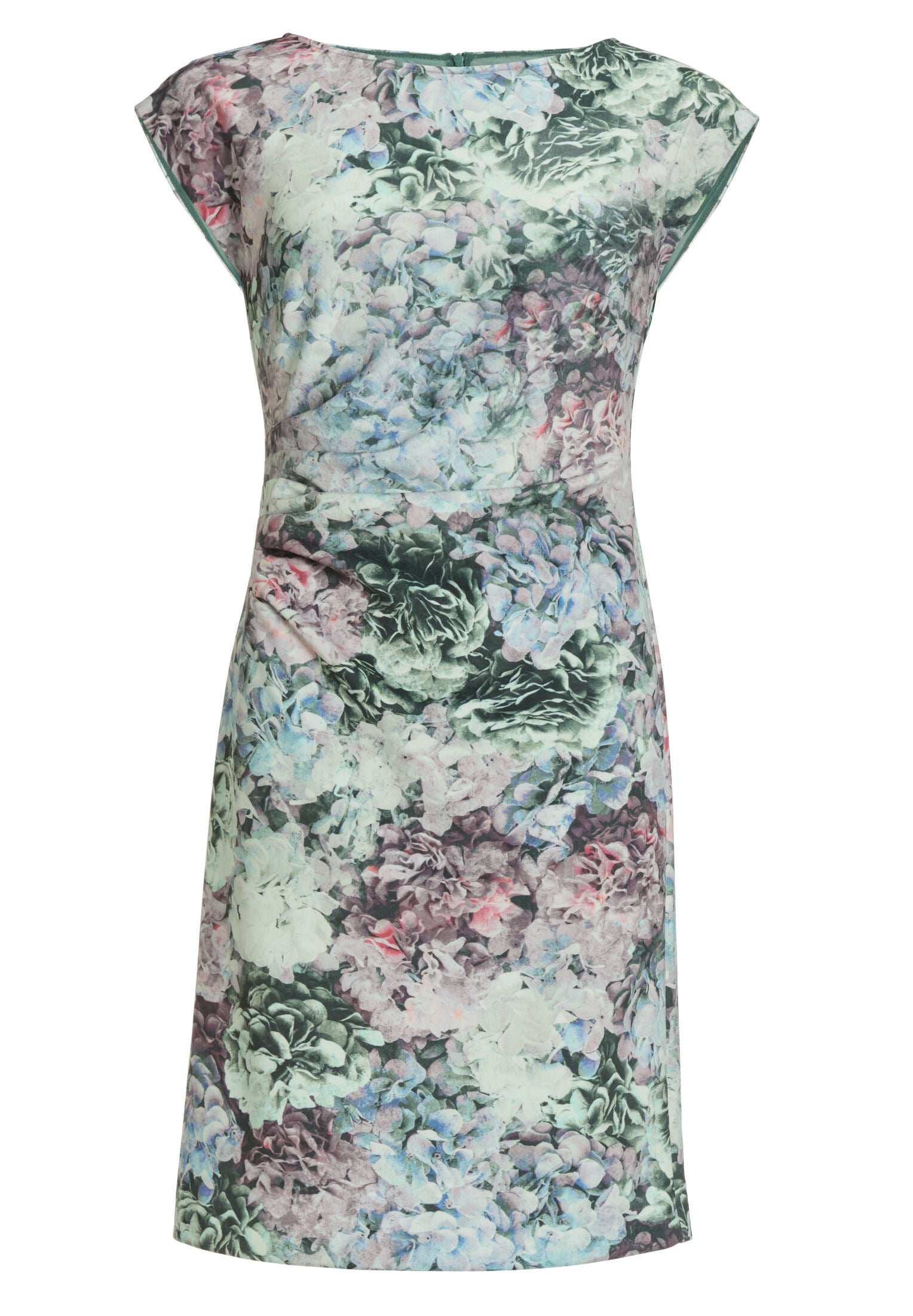 Etui Kleid aus floral bedrucktem Scuba mit Drapierung