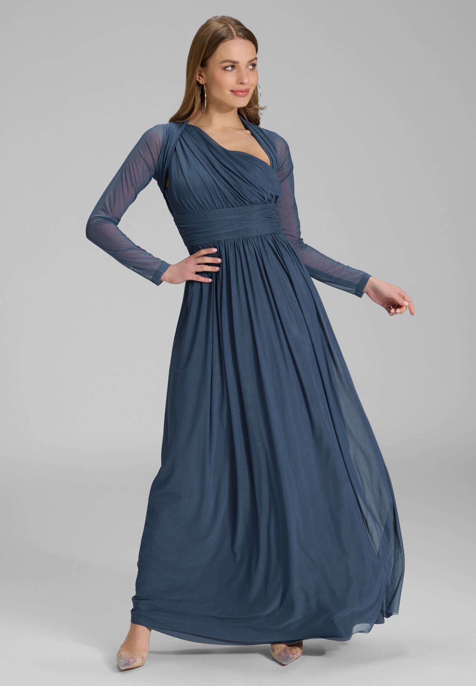 Bolero aus Mesh mit Raffblende timeless blue