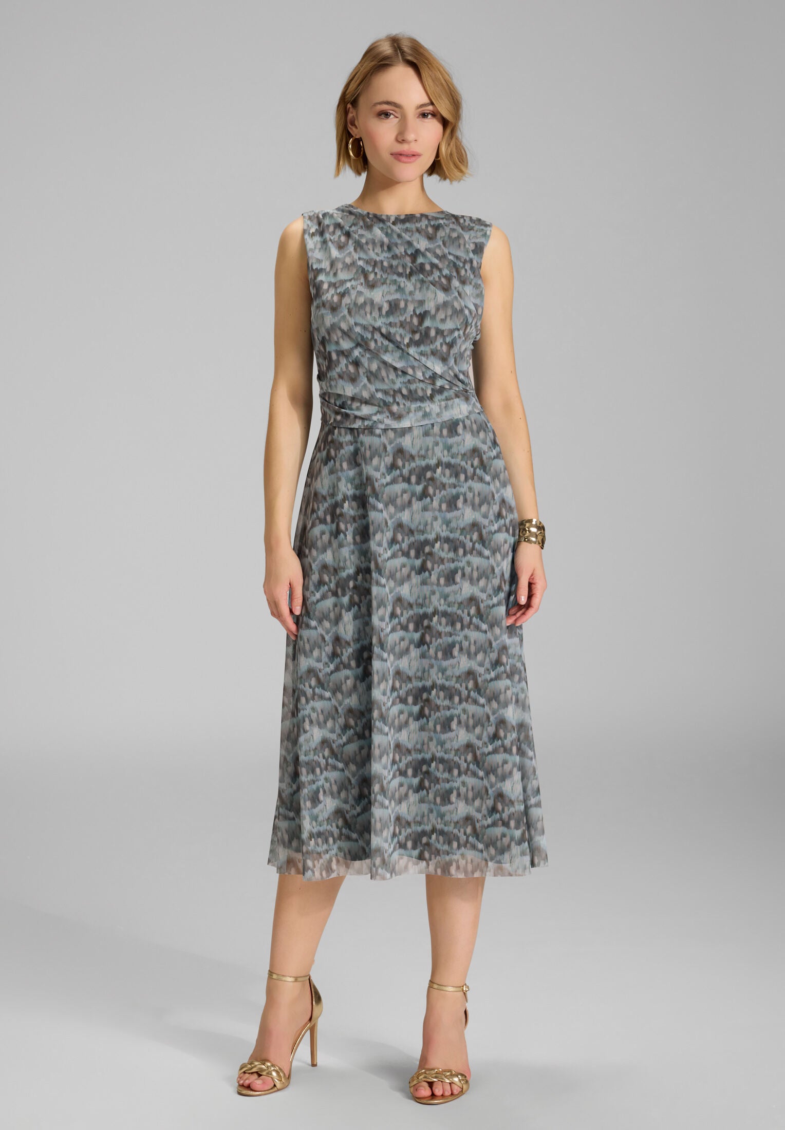 Midi Kleid aus weichem Mesh mit abstraktem Animal Print deep slate | multi