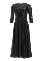 Cocktailkleid in Midi Länge mit Top aus elastischer Paillette und Tellerrock in Chiffon