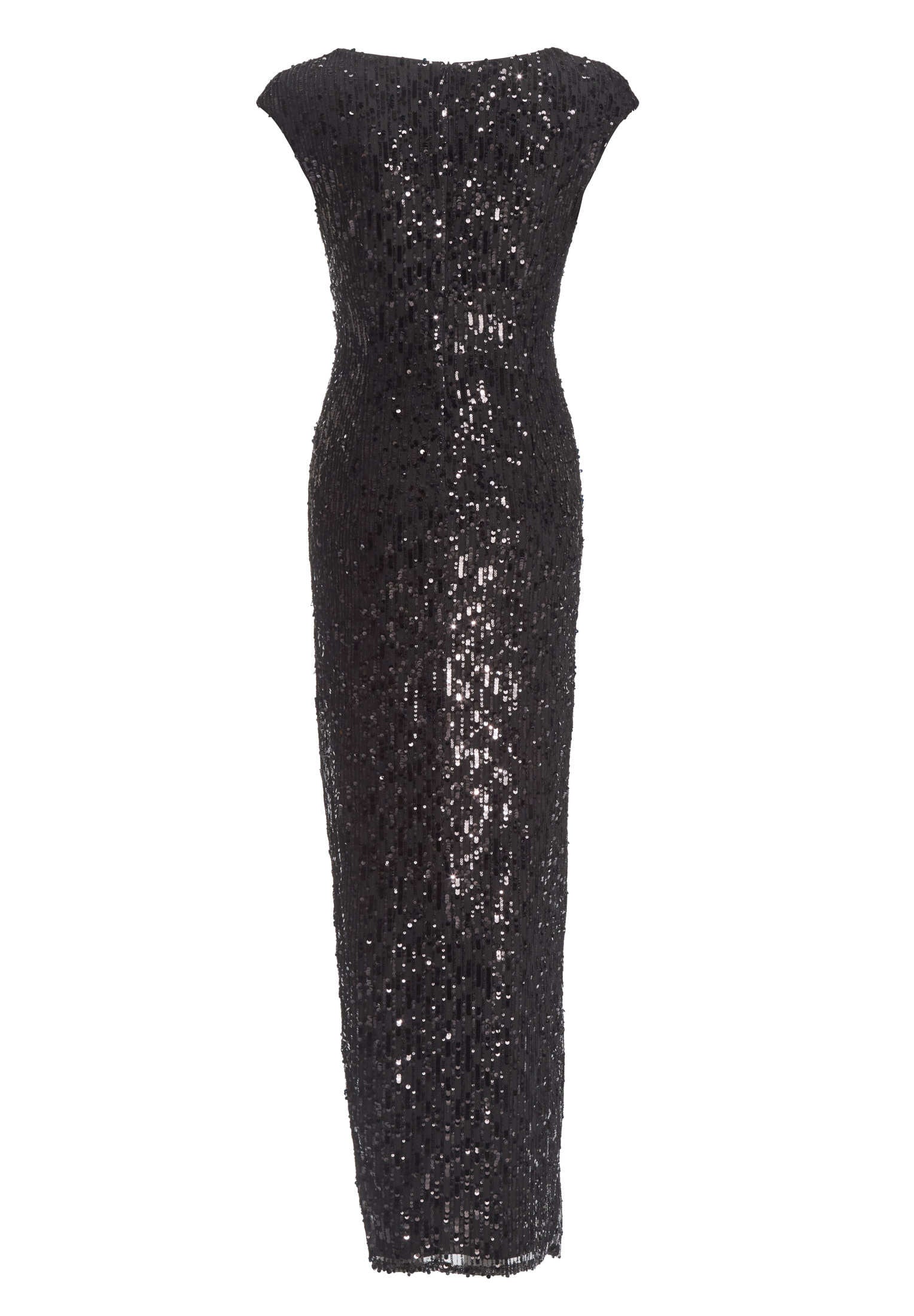 Abendkleid aus funkelnder Paillette mit Wickelausschnitt und Beinschlitz